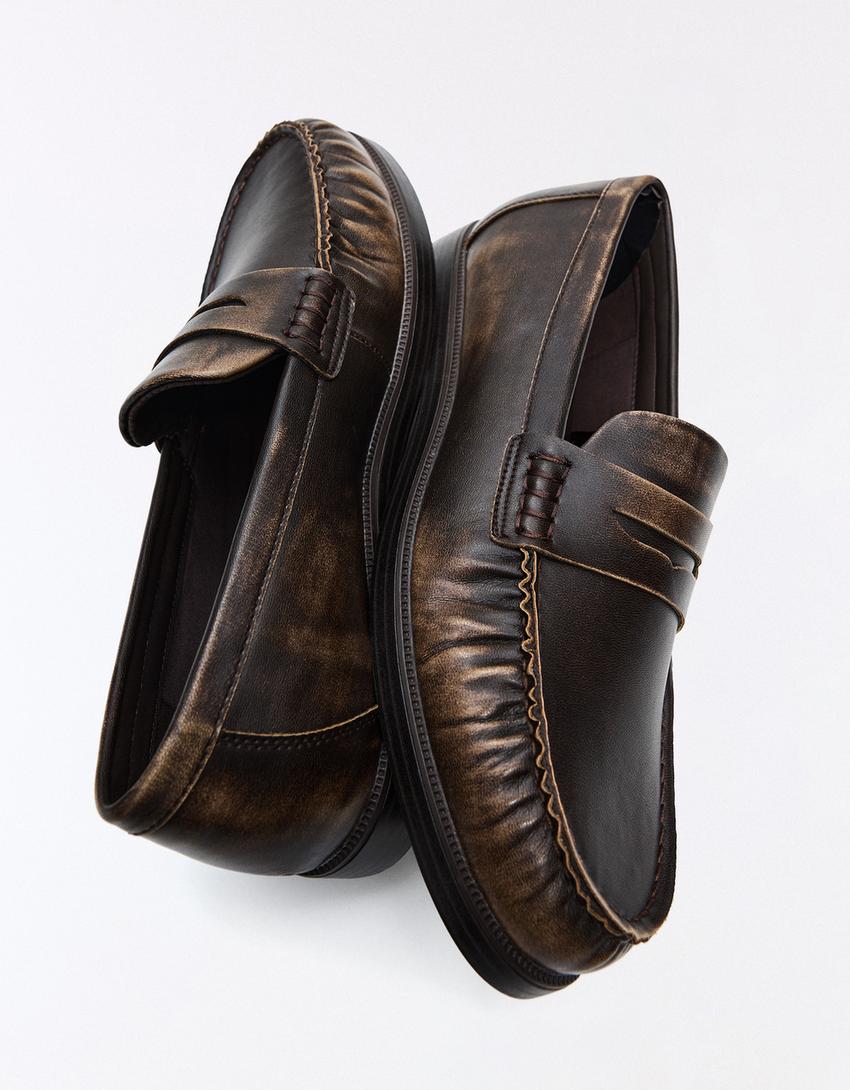 Gathered loafer with brushed detail-Brown