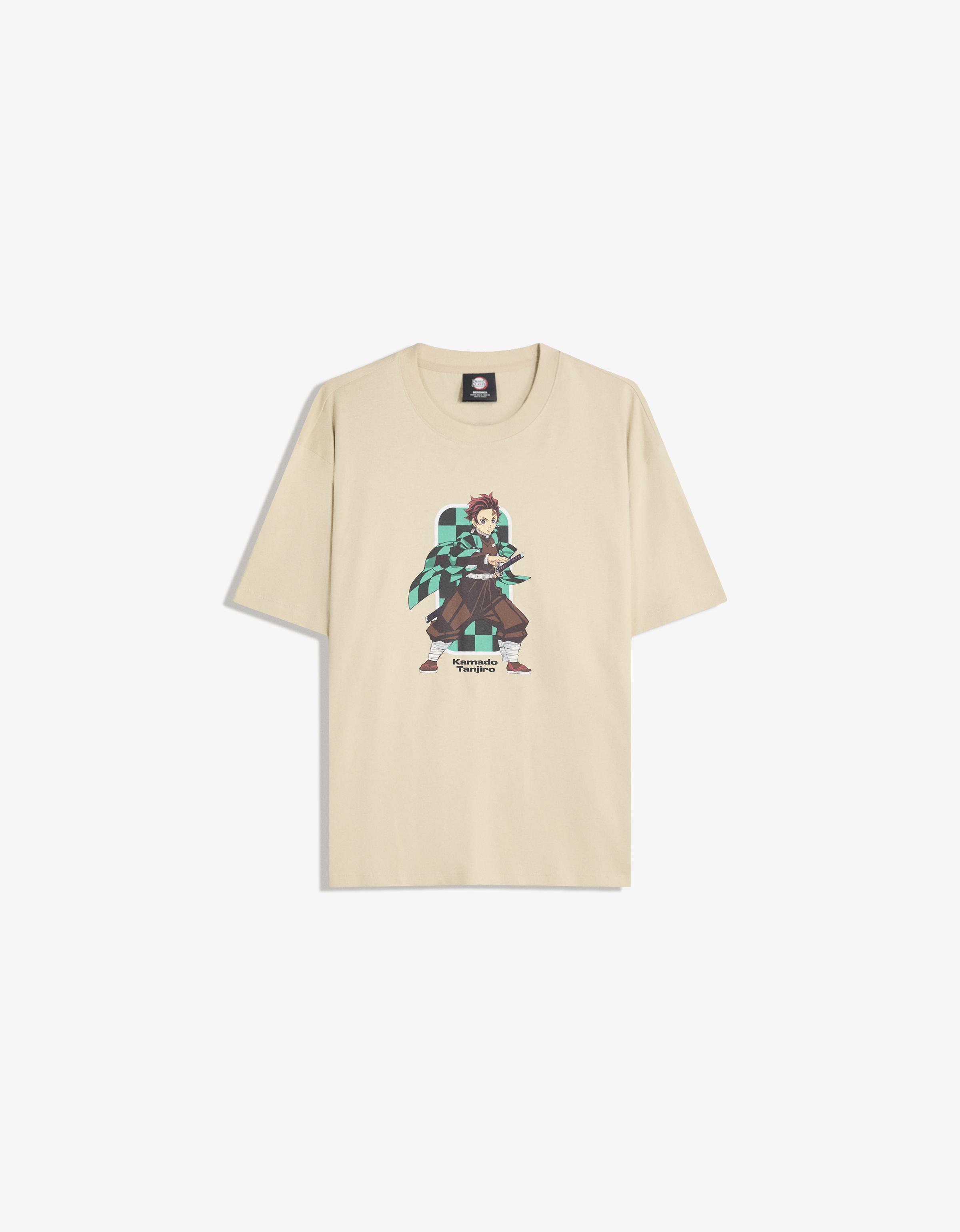 Bershka Kurzärmeliges Demon Slayer T-Shirt Herren M Camel
