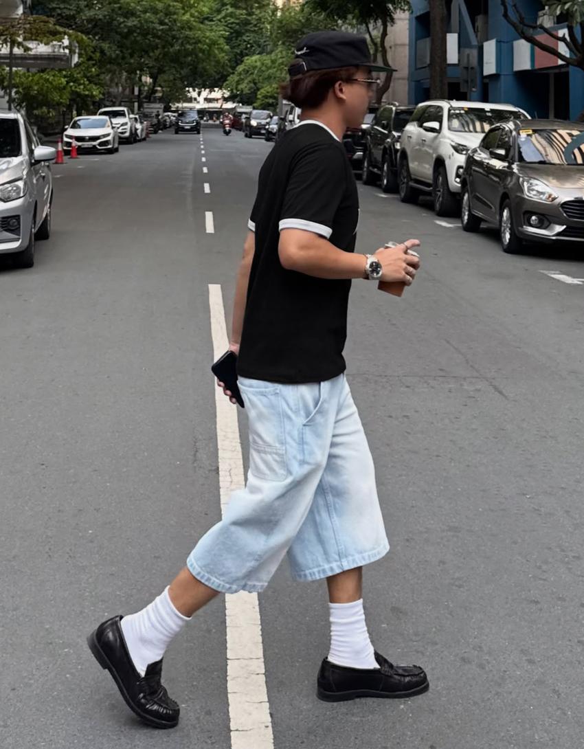 Denim skater Bermuda shorts-Light blue