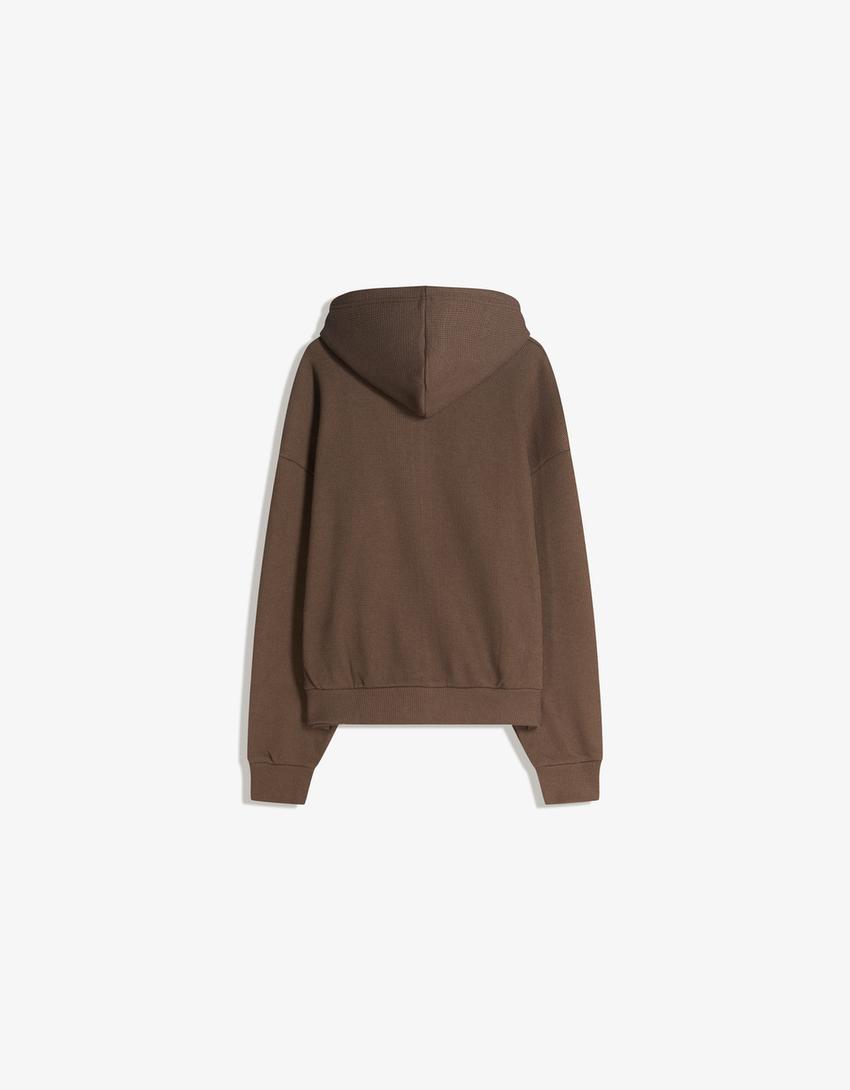 Sudadera cremallera waffle-Marrón
