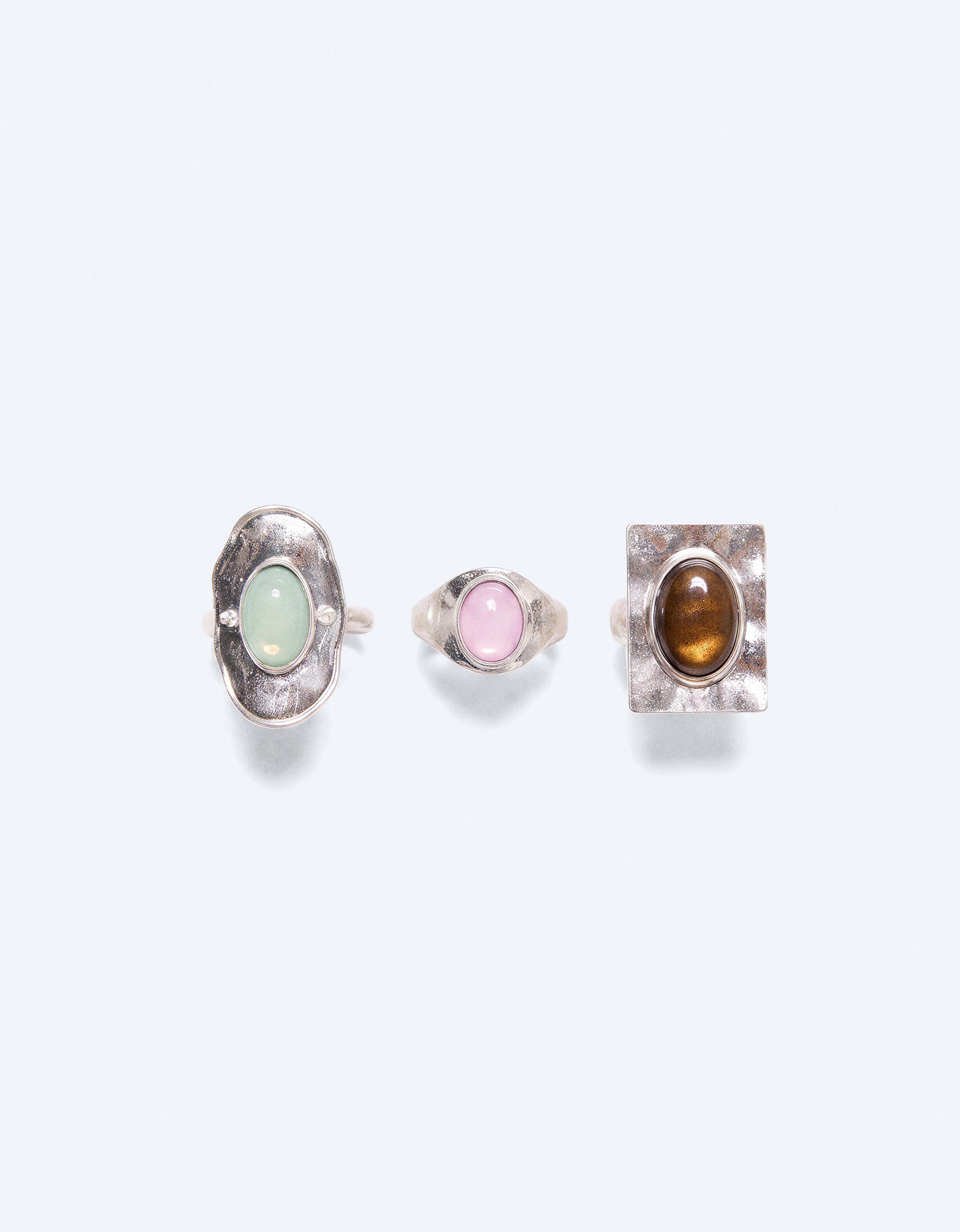 Pack of 3 stone rings — Silver
