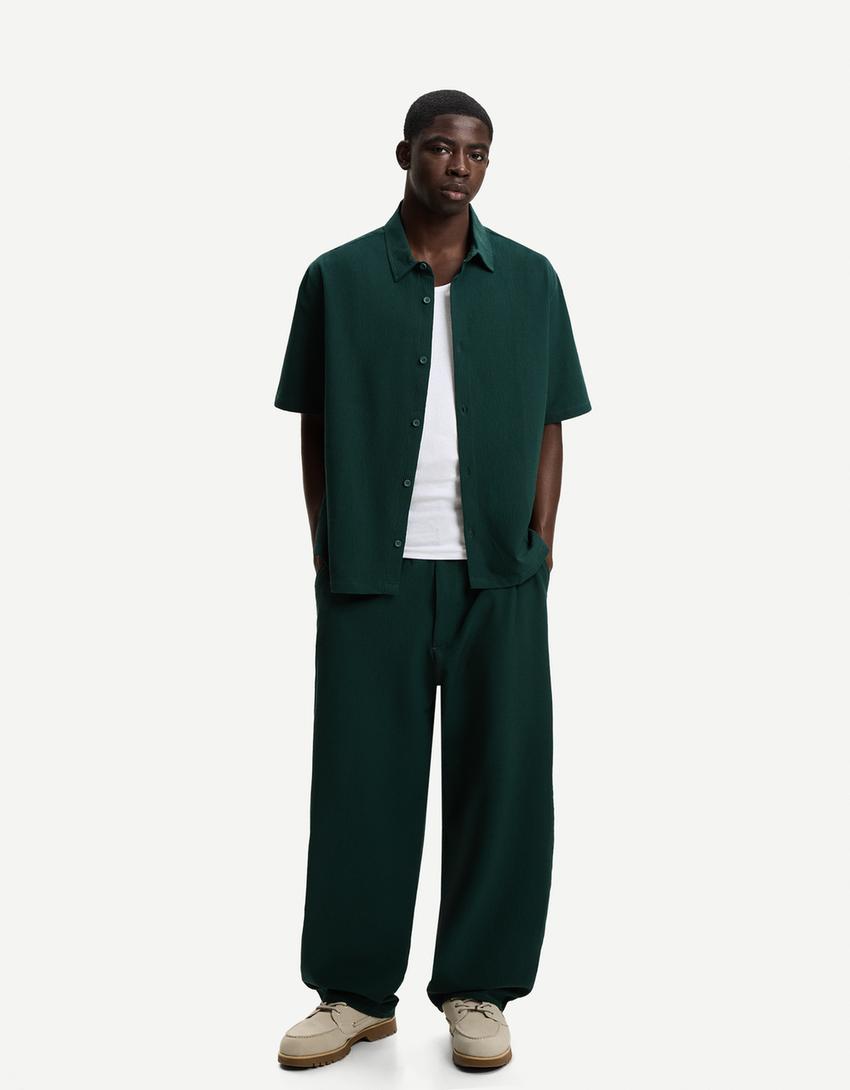 Pleated baggy jogger trousers-Green-0