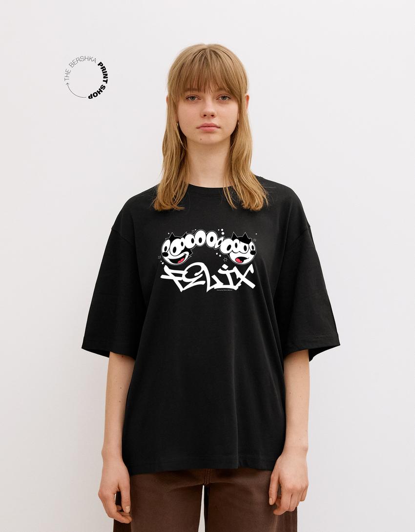 Kortærmet T-shirt med Felix the Cat-Sort