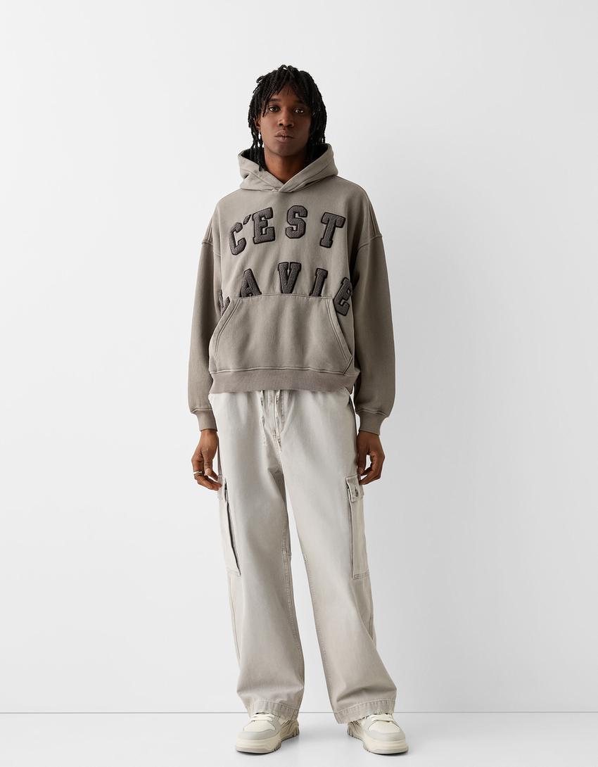 Boxy fit hoodie with patches-Grey
