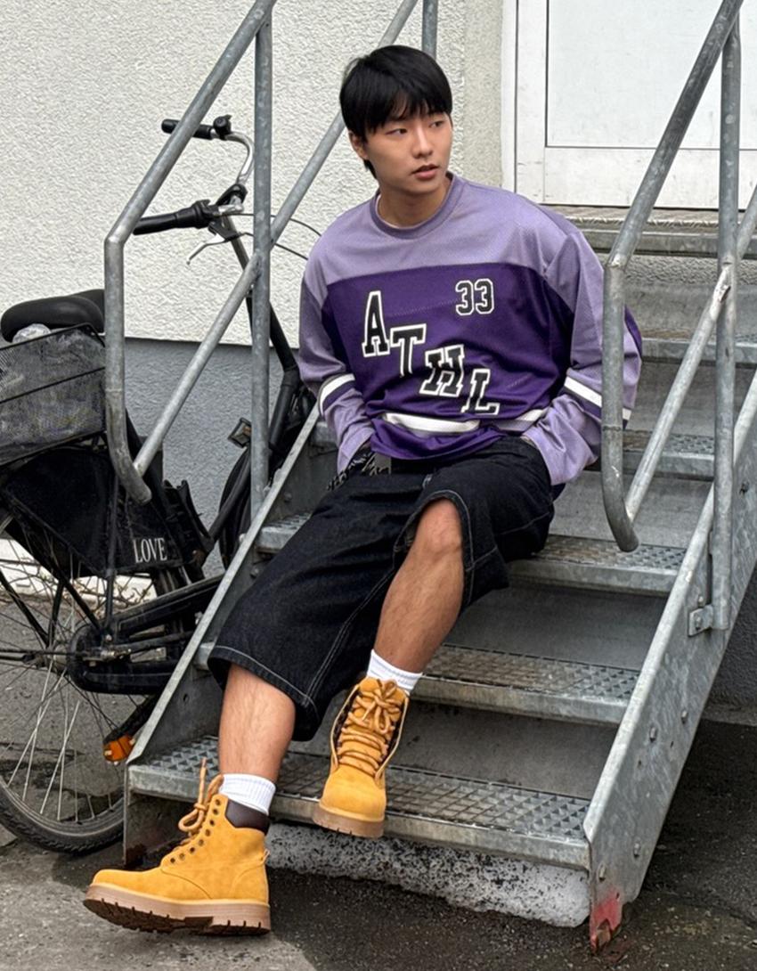 Camiseta manga larga mesh print-Morado