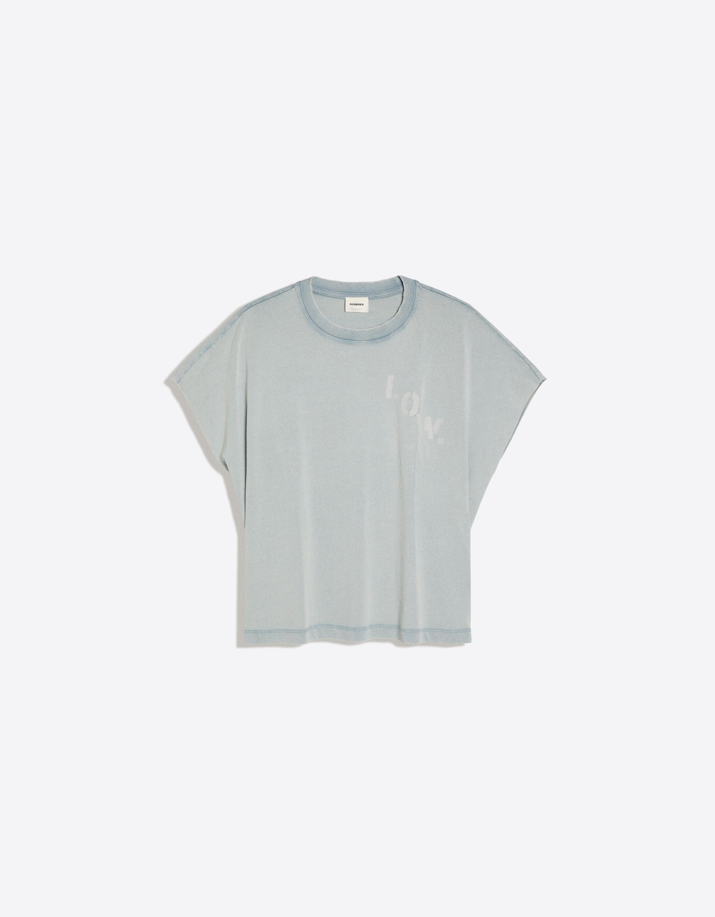 Bershka Camiseta Worker Oversize Print Hombre Azul Lavado