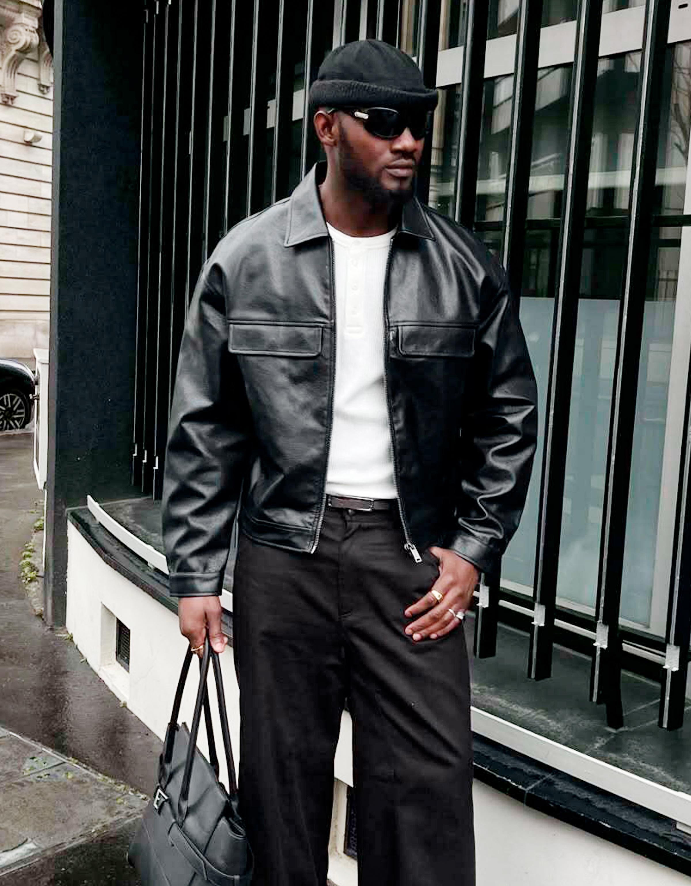 Boxy fit suni deri ceket - Görsel 49