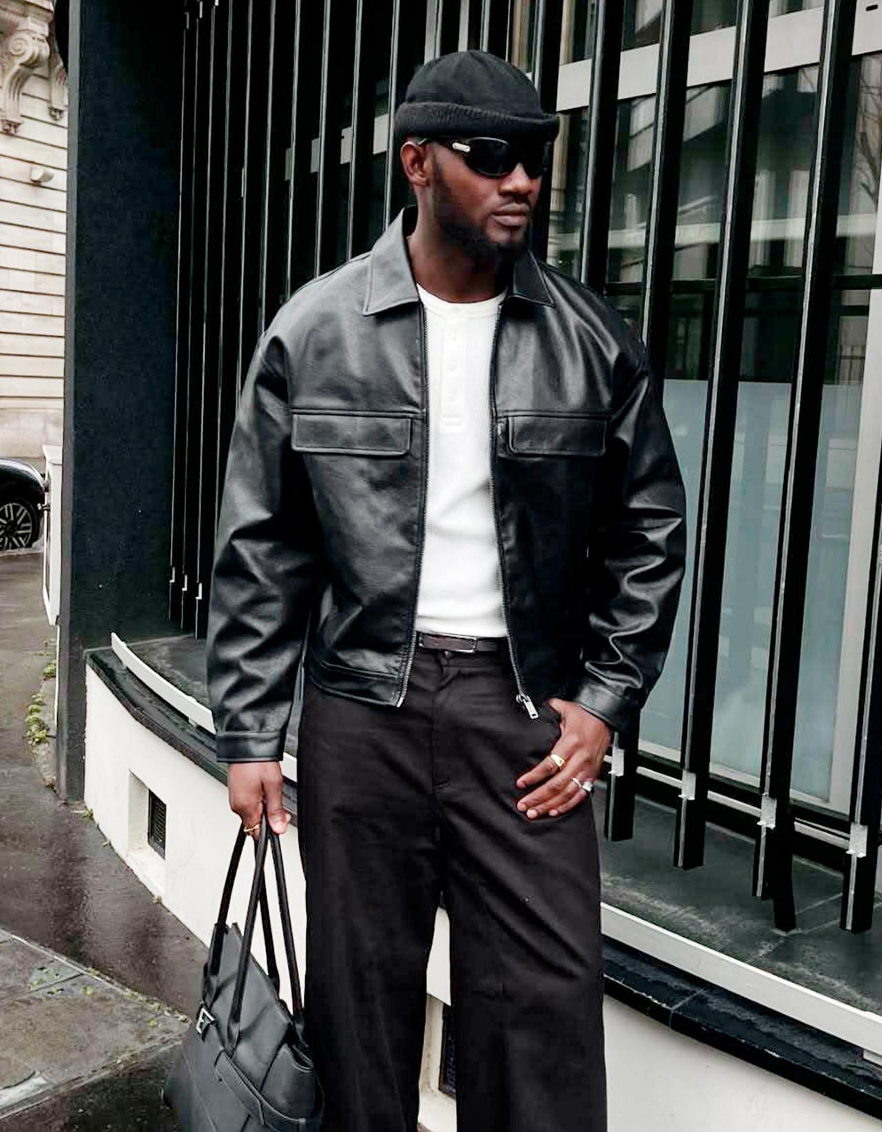 Boxy leather effect jacket — Black