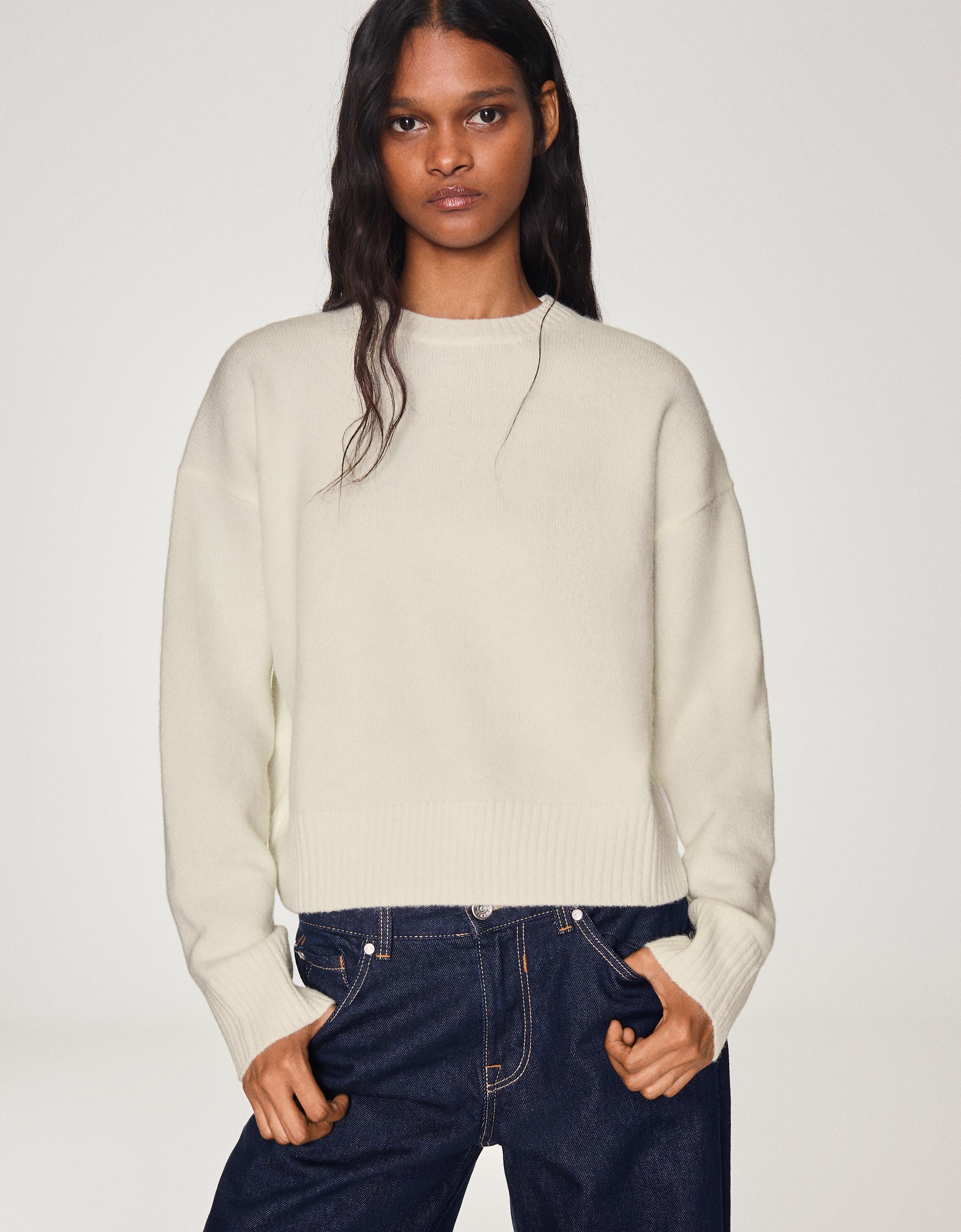 Bershka Jersey Cuello Redondo Mujer Crudo