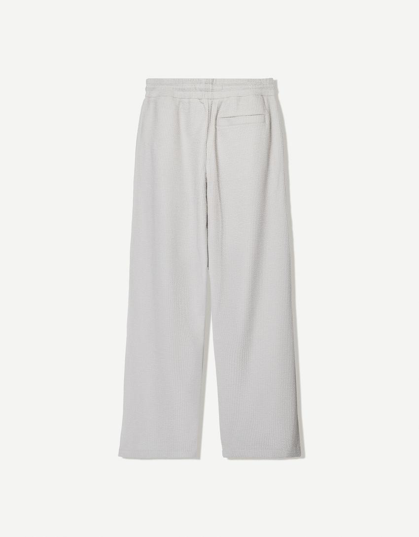 Seersucker Print Trousers in White