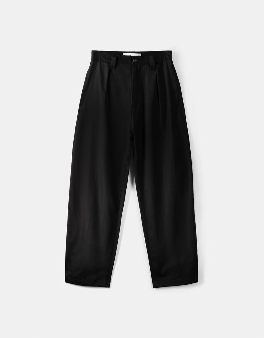 Tailored lyocell blend balloon trousers-Black-4