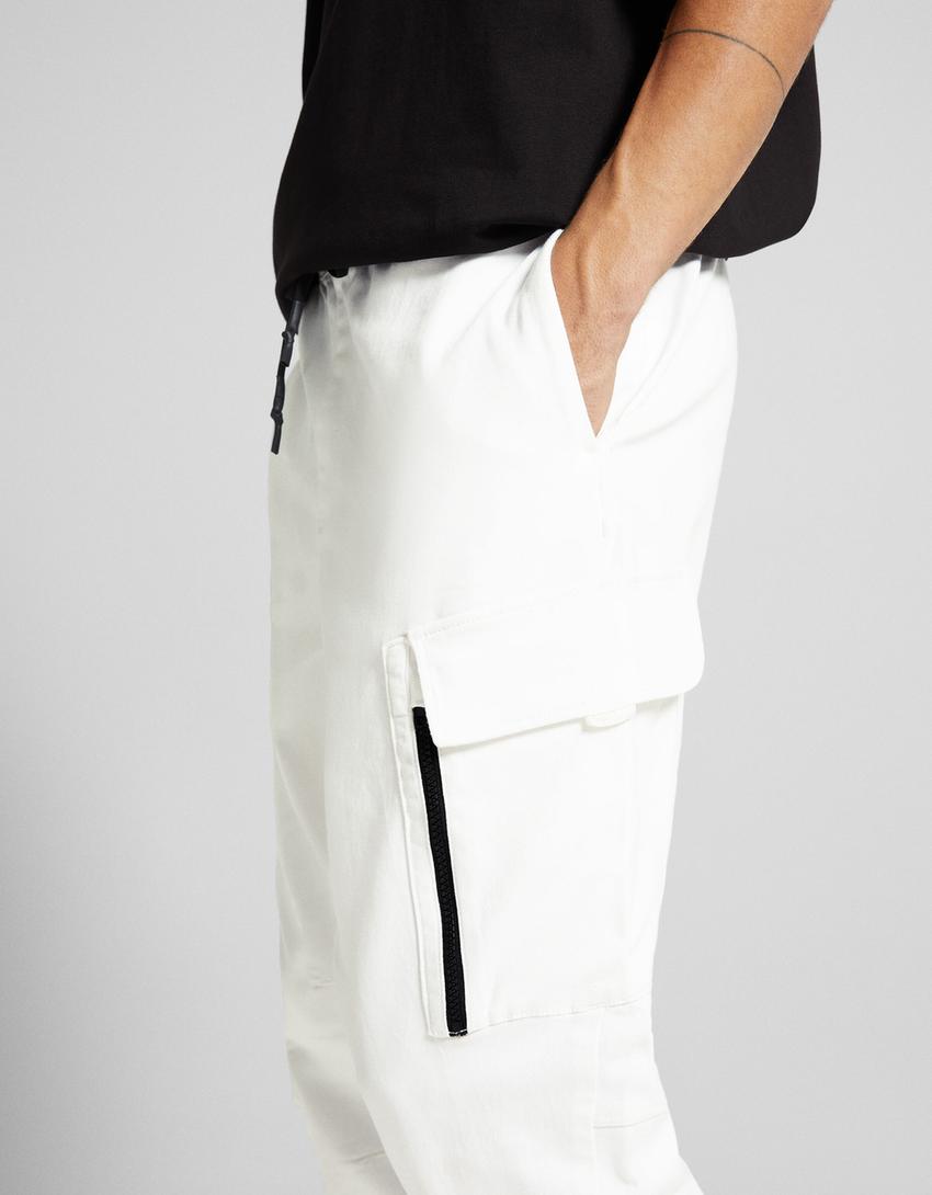 Slim cargo joggers-White-3
