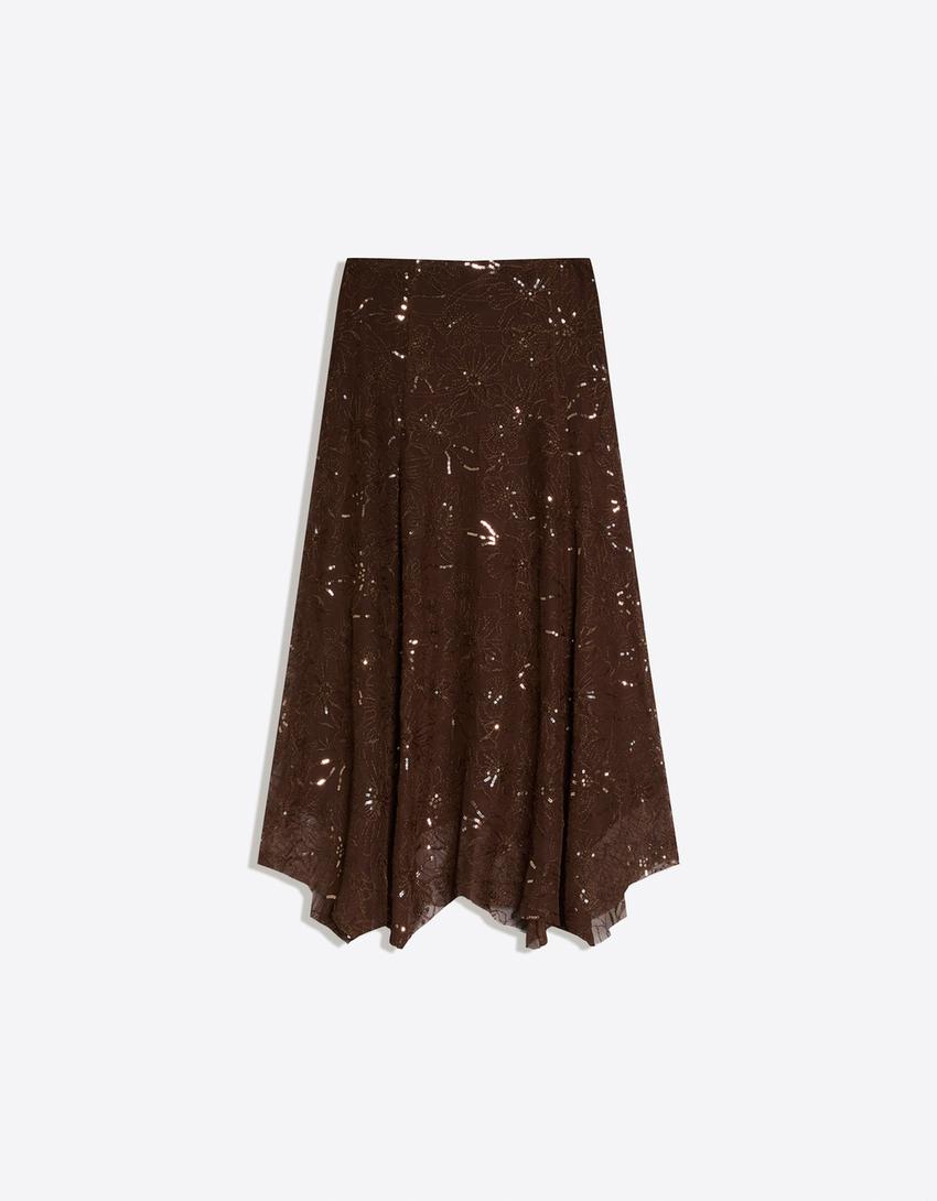 Rok midi payet sulaman-Cokelat