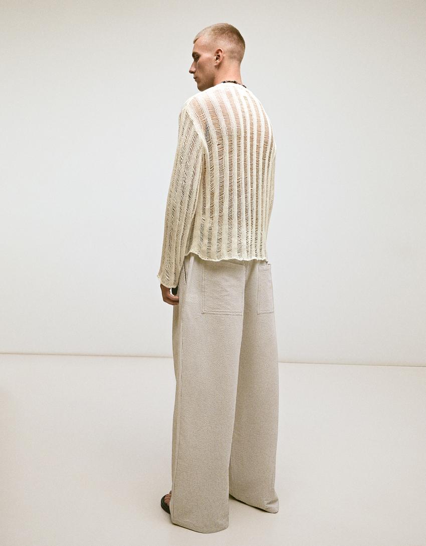 Mega baggy checked trousers-Sand