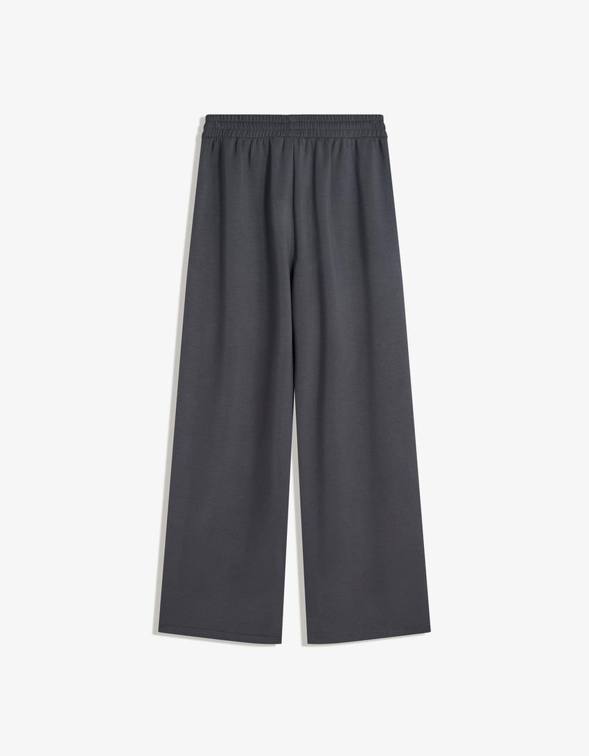 Pantalon wide leg soft-Gris-1