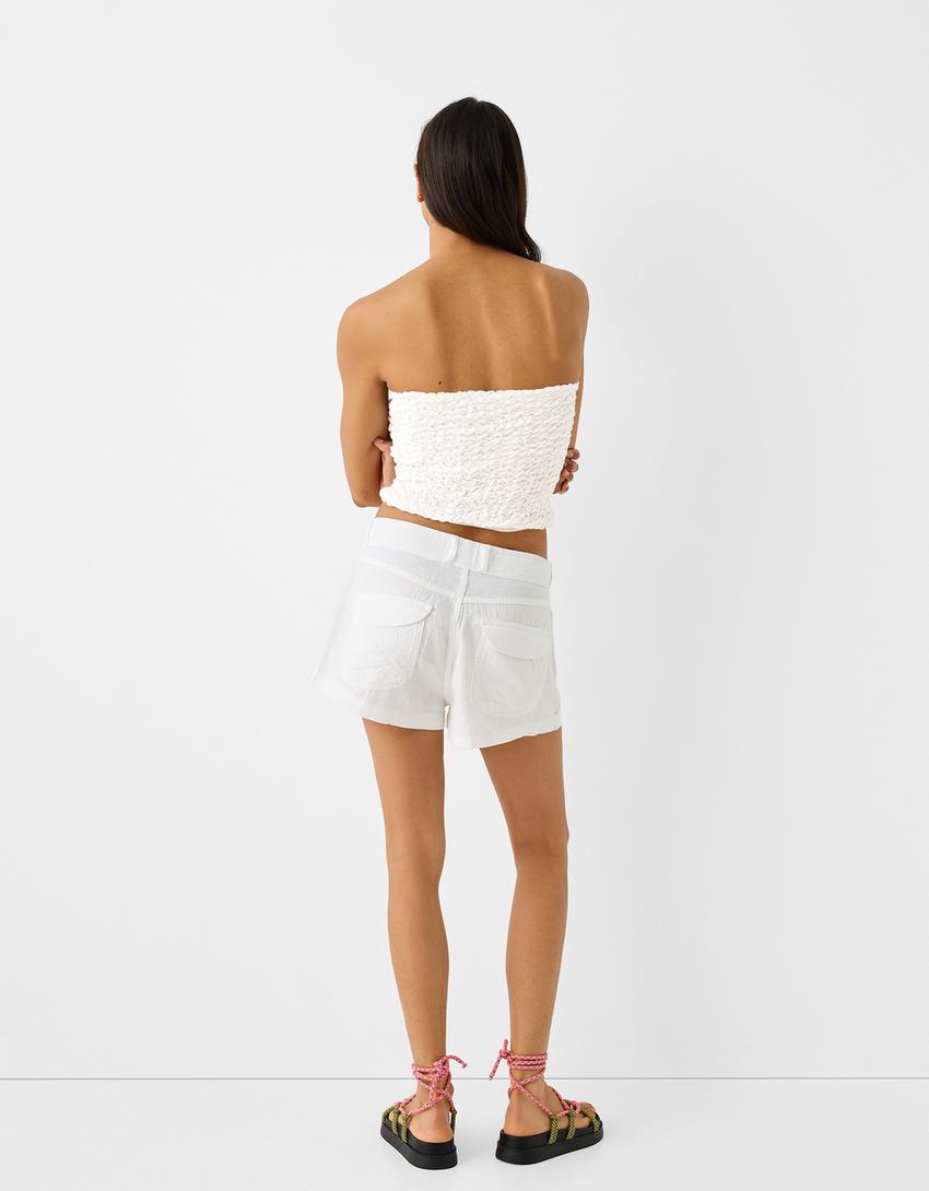 توب شريطي بغرزة وافل-أبيض مطفي-1