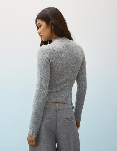High-neck jumper with keyhole detail — Grey 2