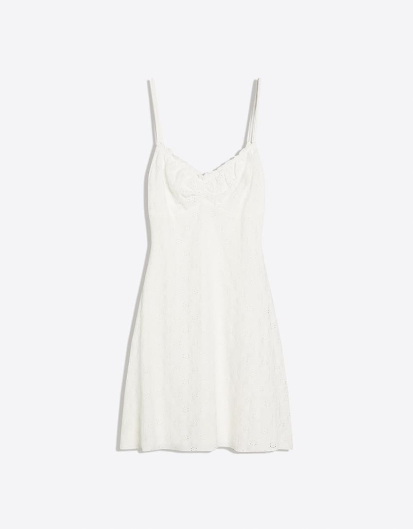 Embroidered mini dress-Off white