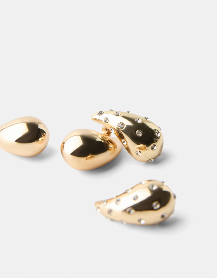 Lot 2 boucles d’oreilles pierres fantaisie-Or-2