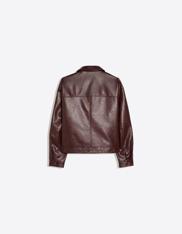 Boxy leather effect jacket — Burgundy 6