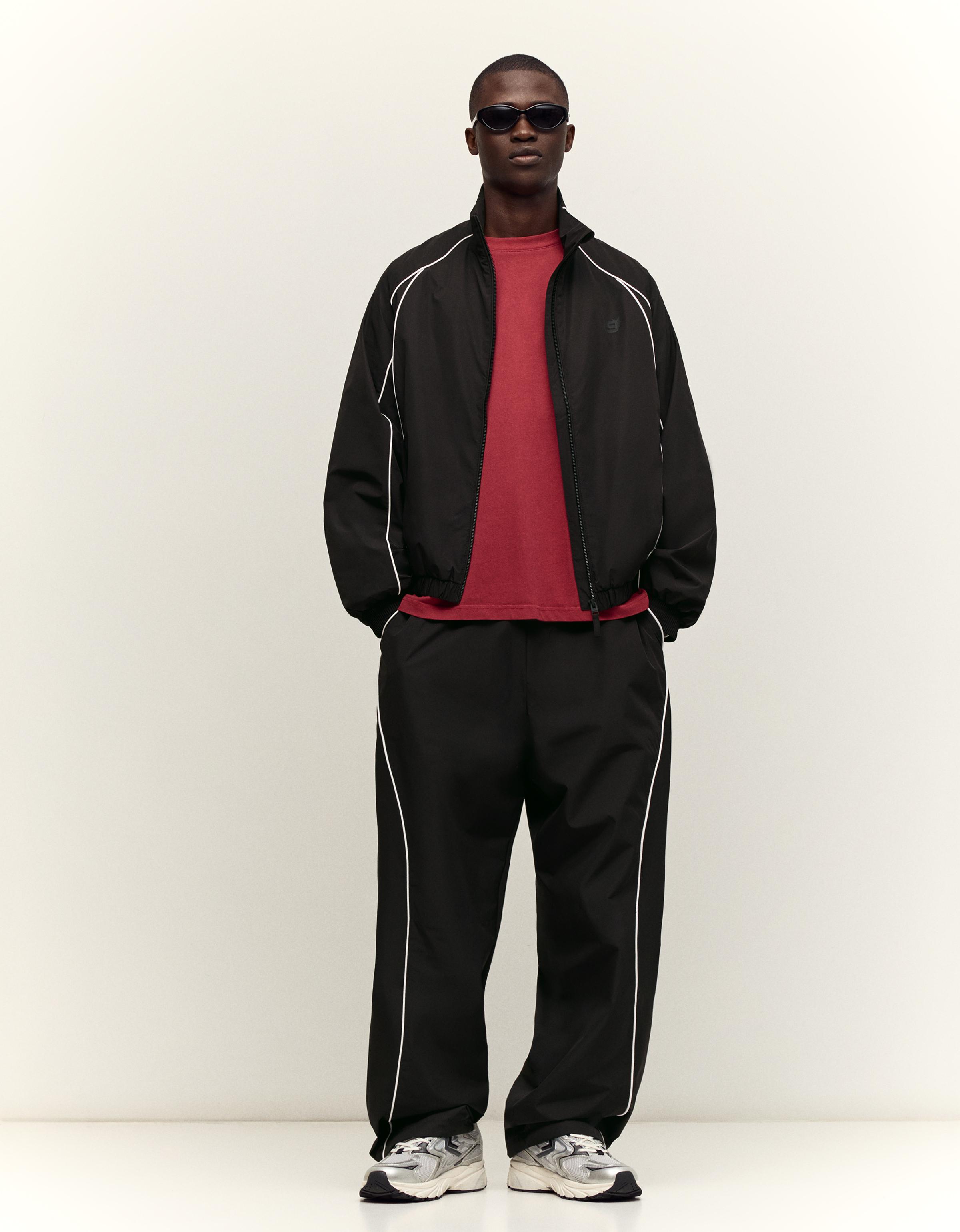 Bershka Pantalón Baggy Técnico Hombre Negro