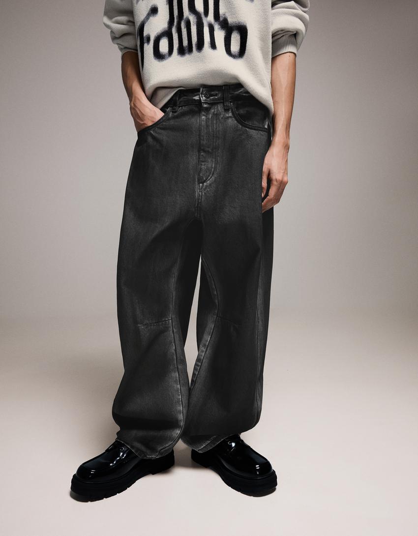 Barrel-Hose mit Print-Schwarz