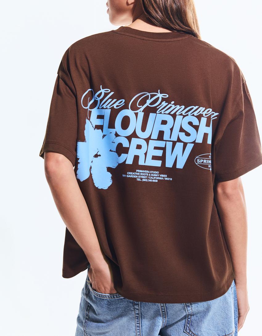 Oversize-T-Shirt mit Print-Braun