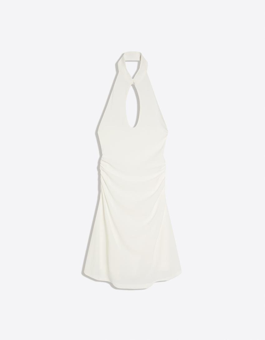 Robe encolure américaine col qipao-Écru
