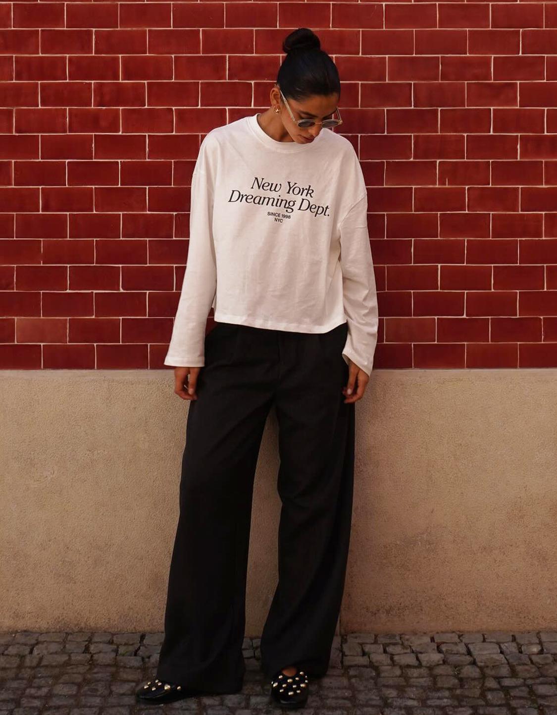 T-shirt à manches longues boxy fit imprimé