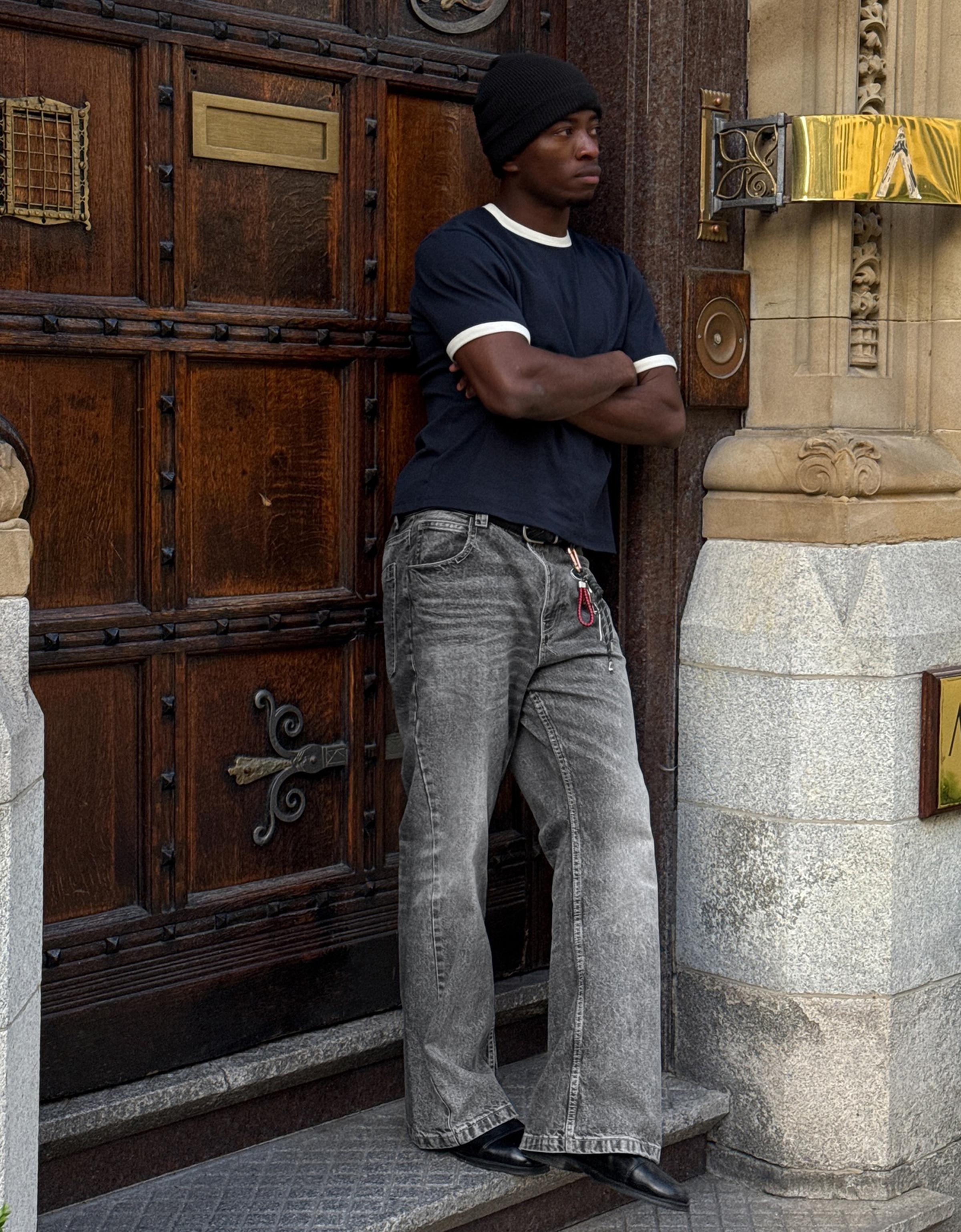 Jeans Baggy Flare Hombre 32 Gris Oscuro