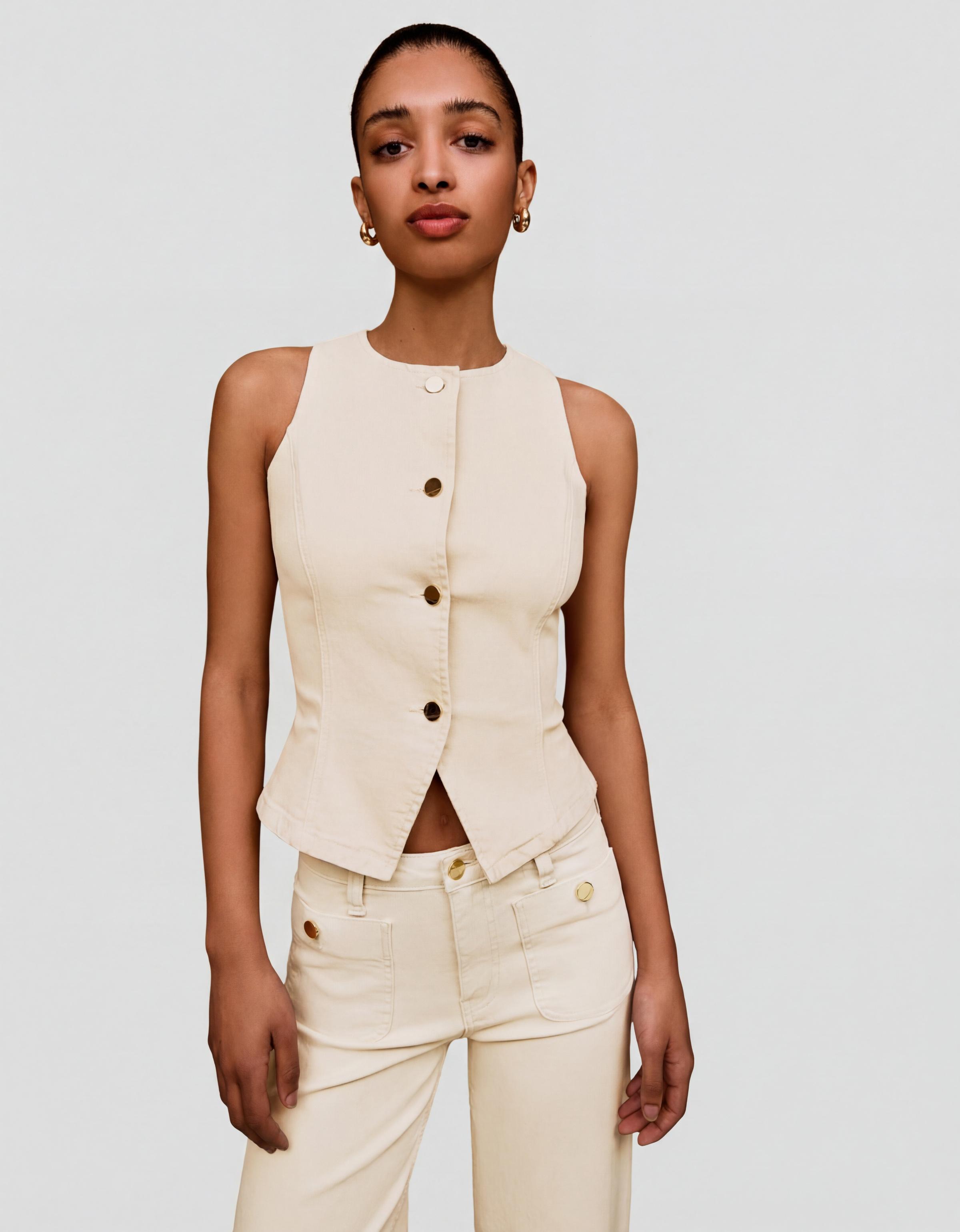 Taşlı düğme detaylı denim yelek - Görsel 26