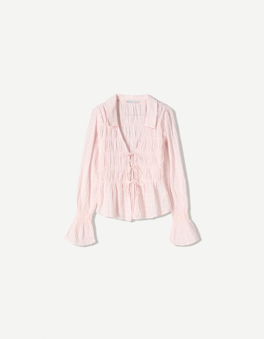 Rustic gathered shirt-Pink-3
