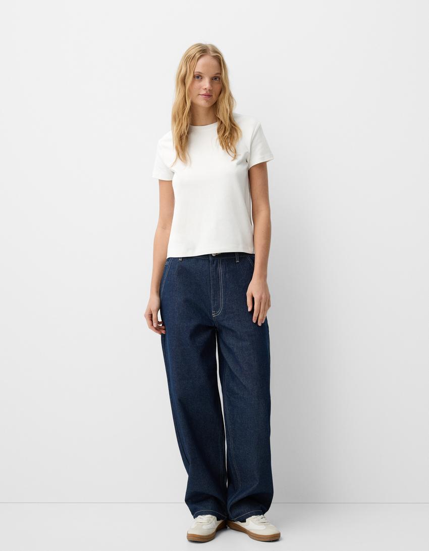 Heavy cotton kamiseta mahuka-motza-Blanco roto