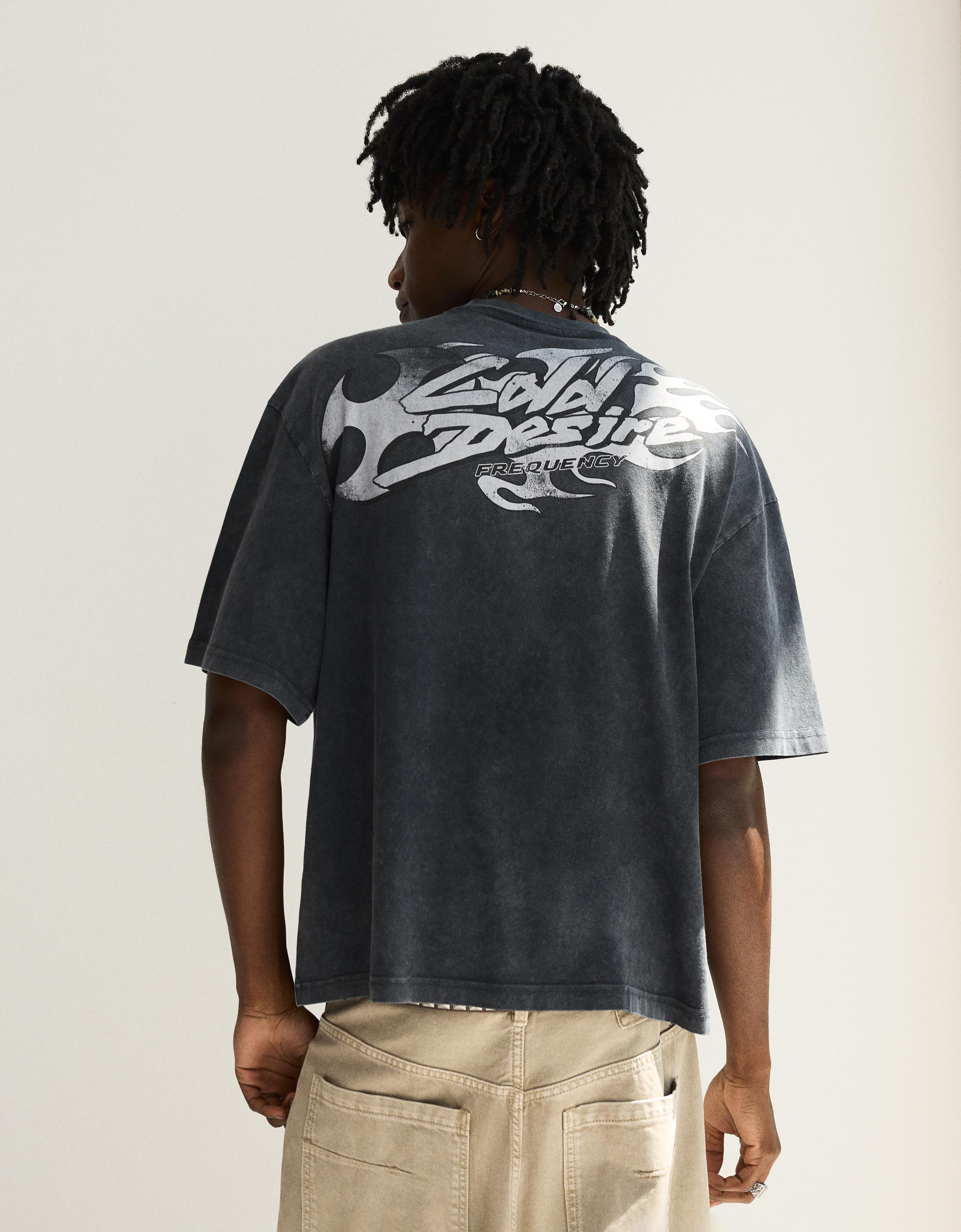 Washed boxy fit print T-shirt — Black