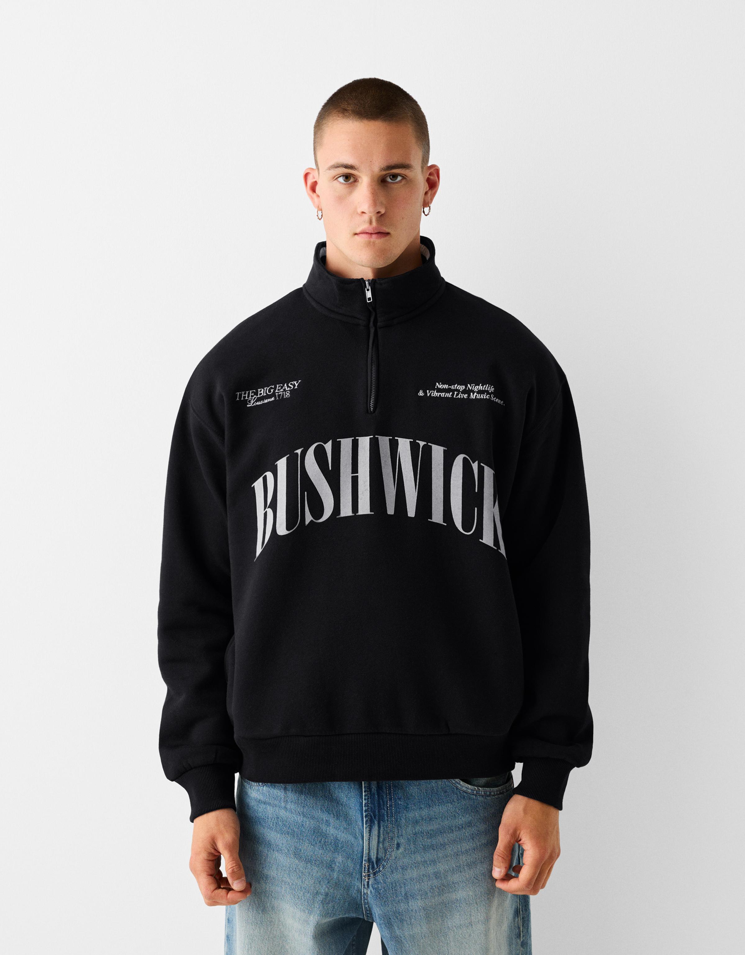 Bershka Bedruckte Sweatshirtjacke Herren Xs Schwarz