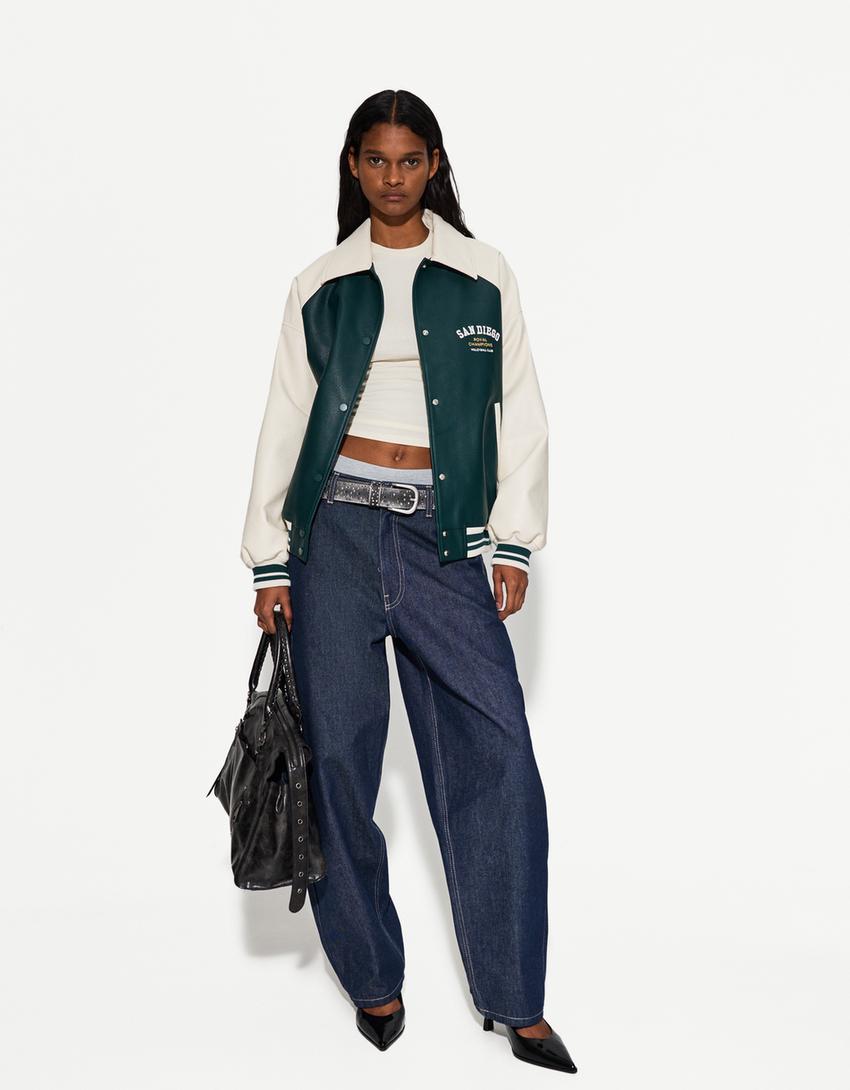 Varsity-Kunstlederjacke-Grün-0