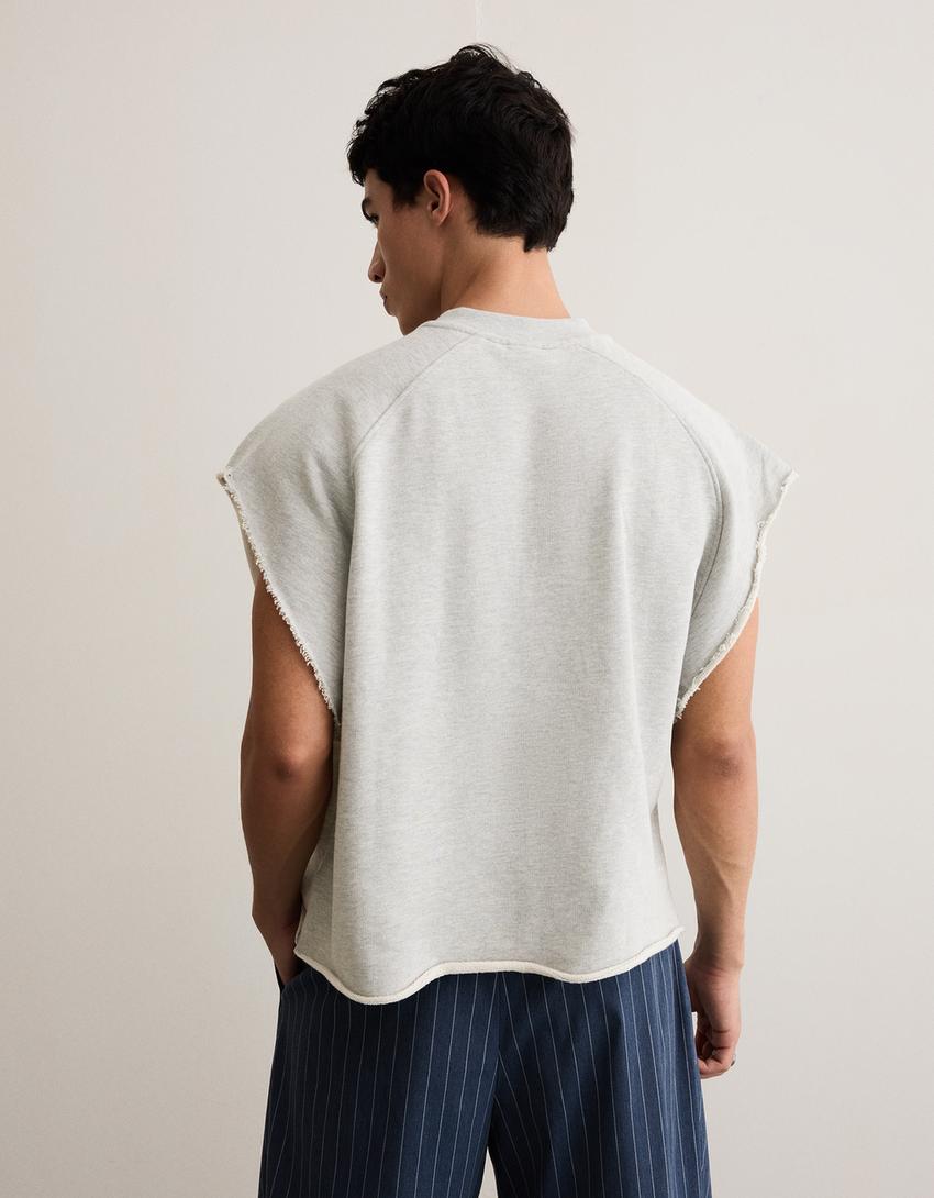 Şardonlu worker fit tişört-Gri