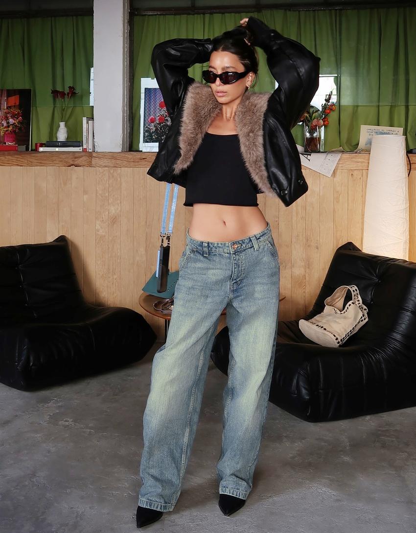 Balloon fit baggy jeans-Light blue