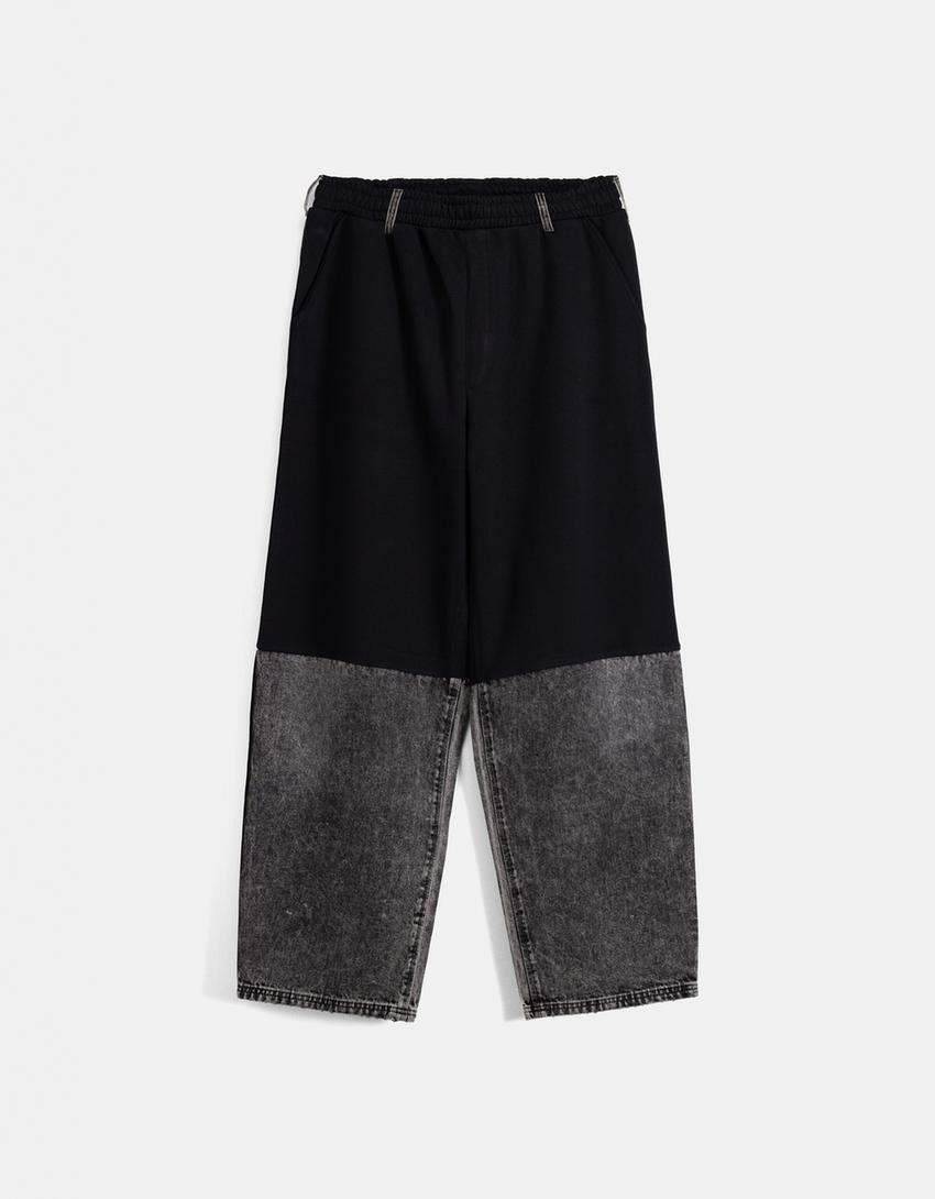 Pantalon baggy denim molleton-Noir-4