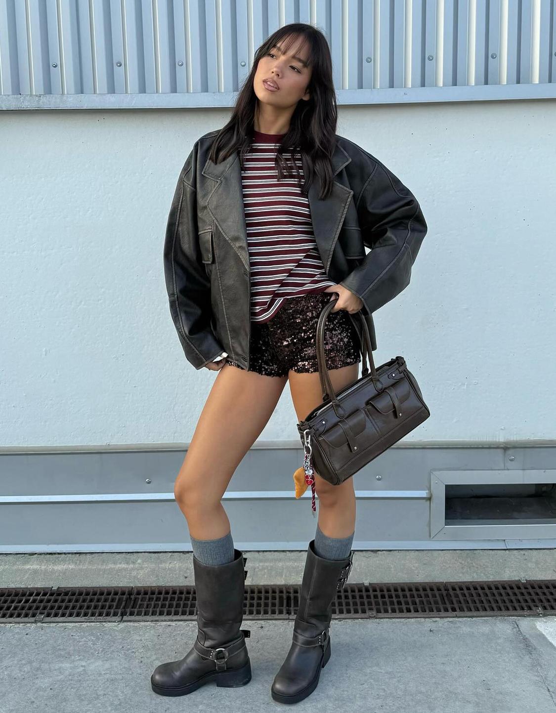 Leather effect jacket with lapel collar