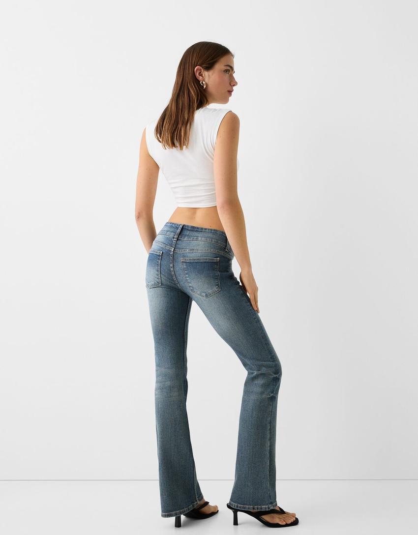 Low waist bootcut jeans-Gewassen blauw-2