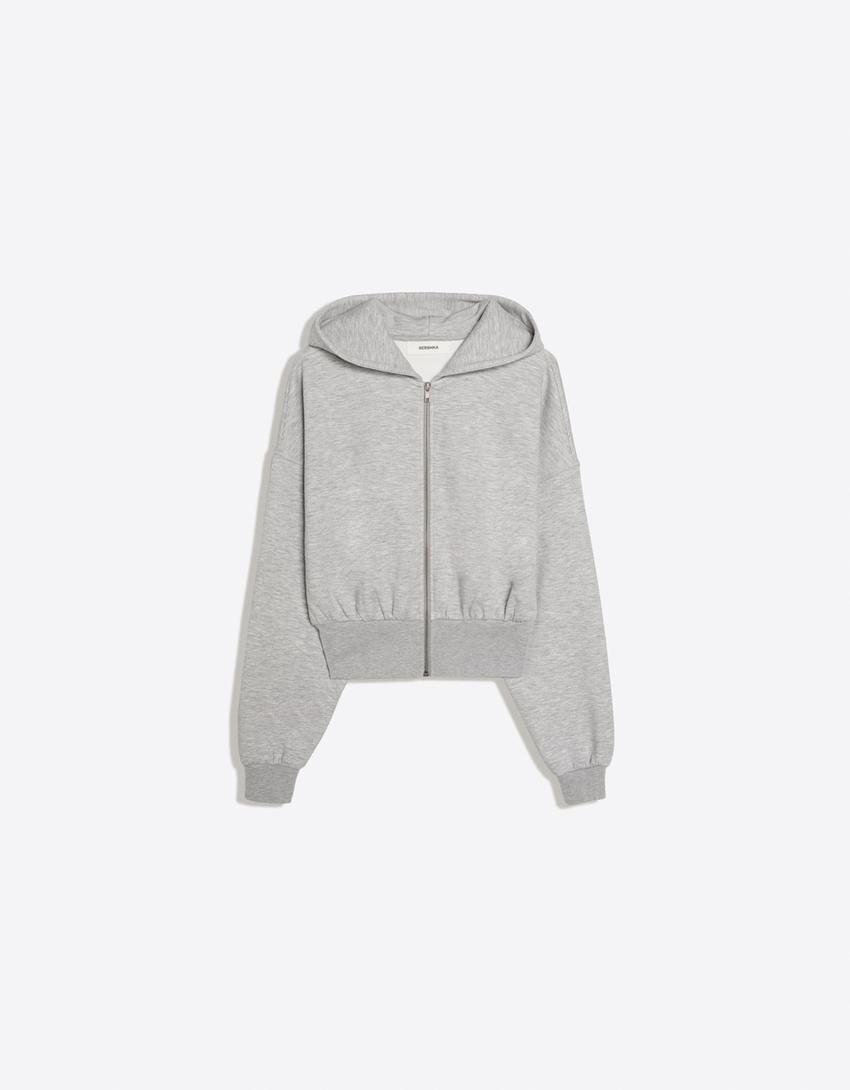 Fermuarlı kapüşonlu sweatshirt-Gri