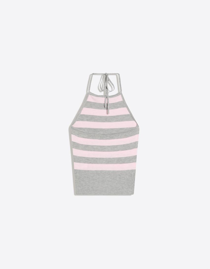 Striped halter top-Pink