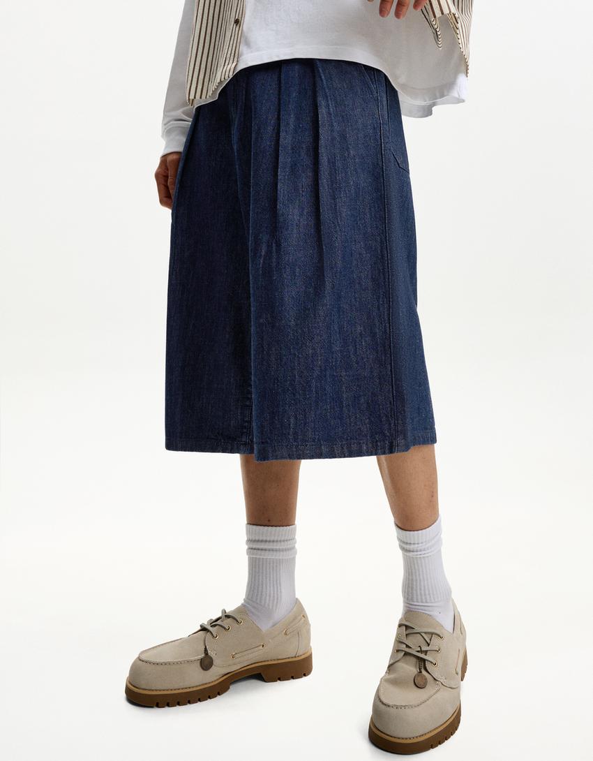 Baggy denim Bermuda shorts-Navy-2
