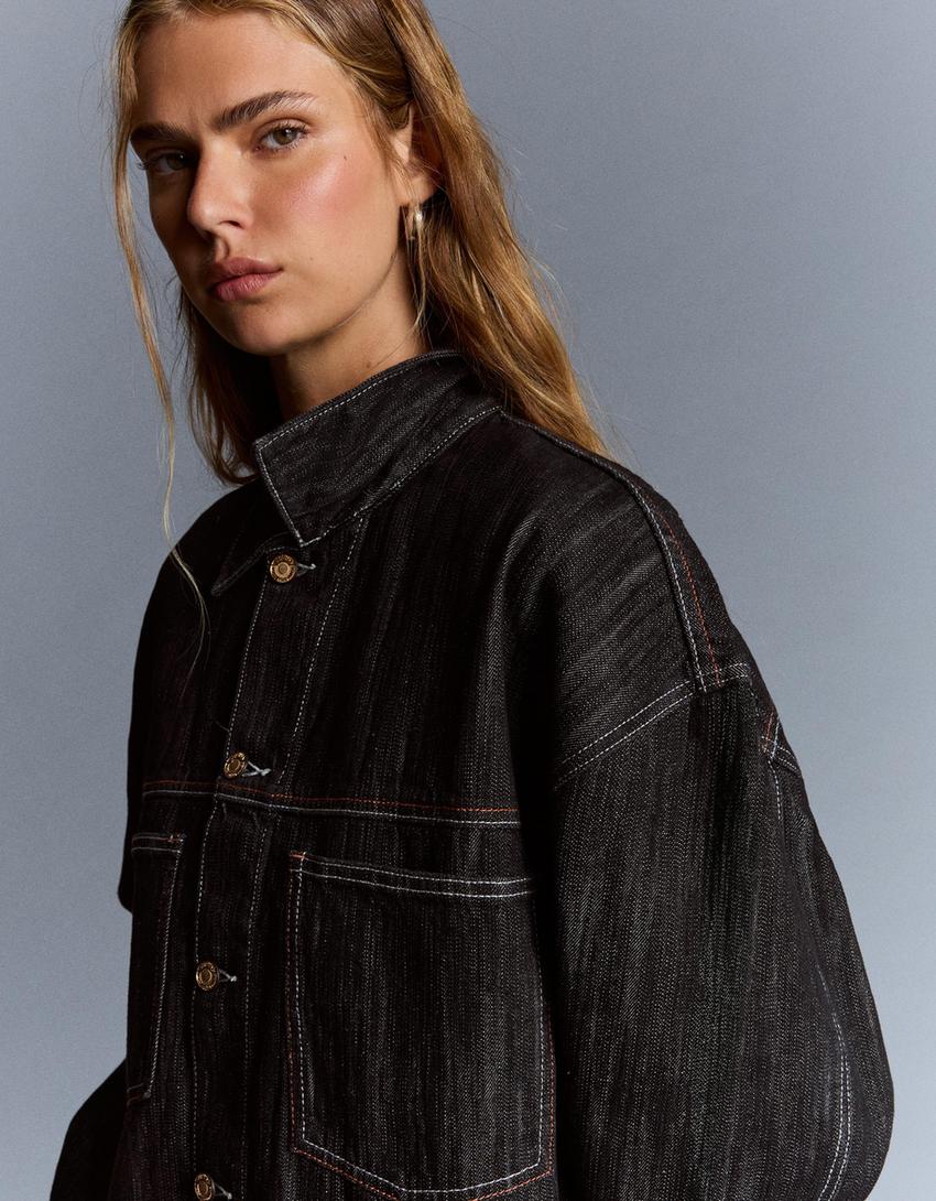 Cazadora denim trucker jacquard-Negro-0