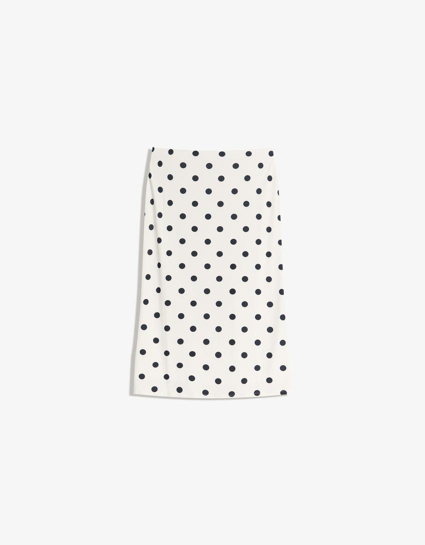 Falda midi print-Blanco / Negro