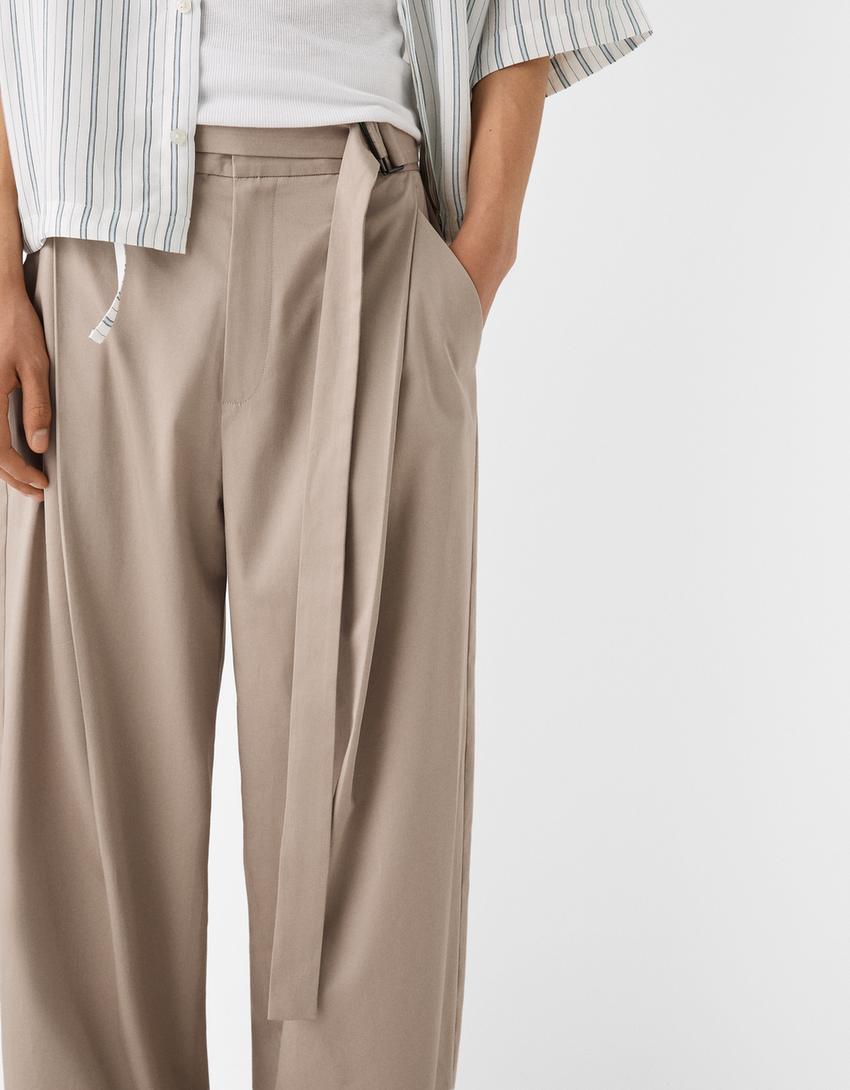 سروال فضفاض للغاية بحزام-رملي-3