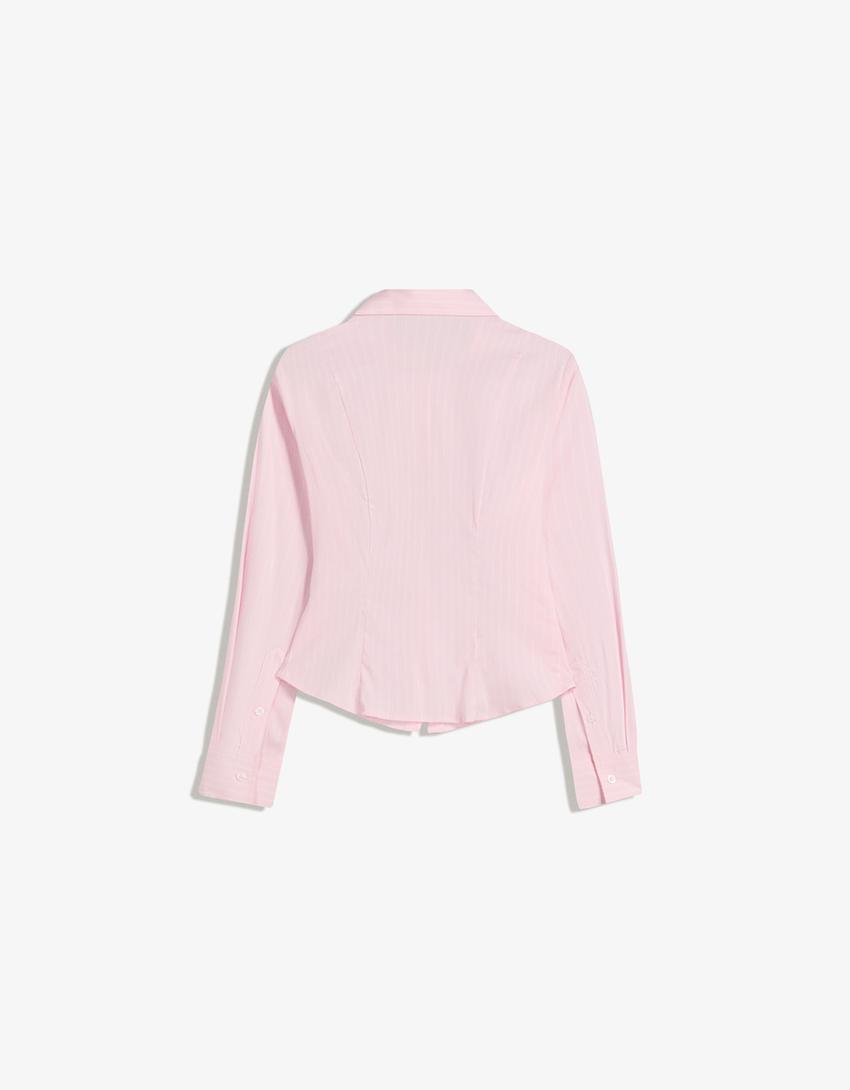 Chemise ajustée fendue-Rose-4