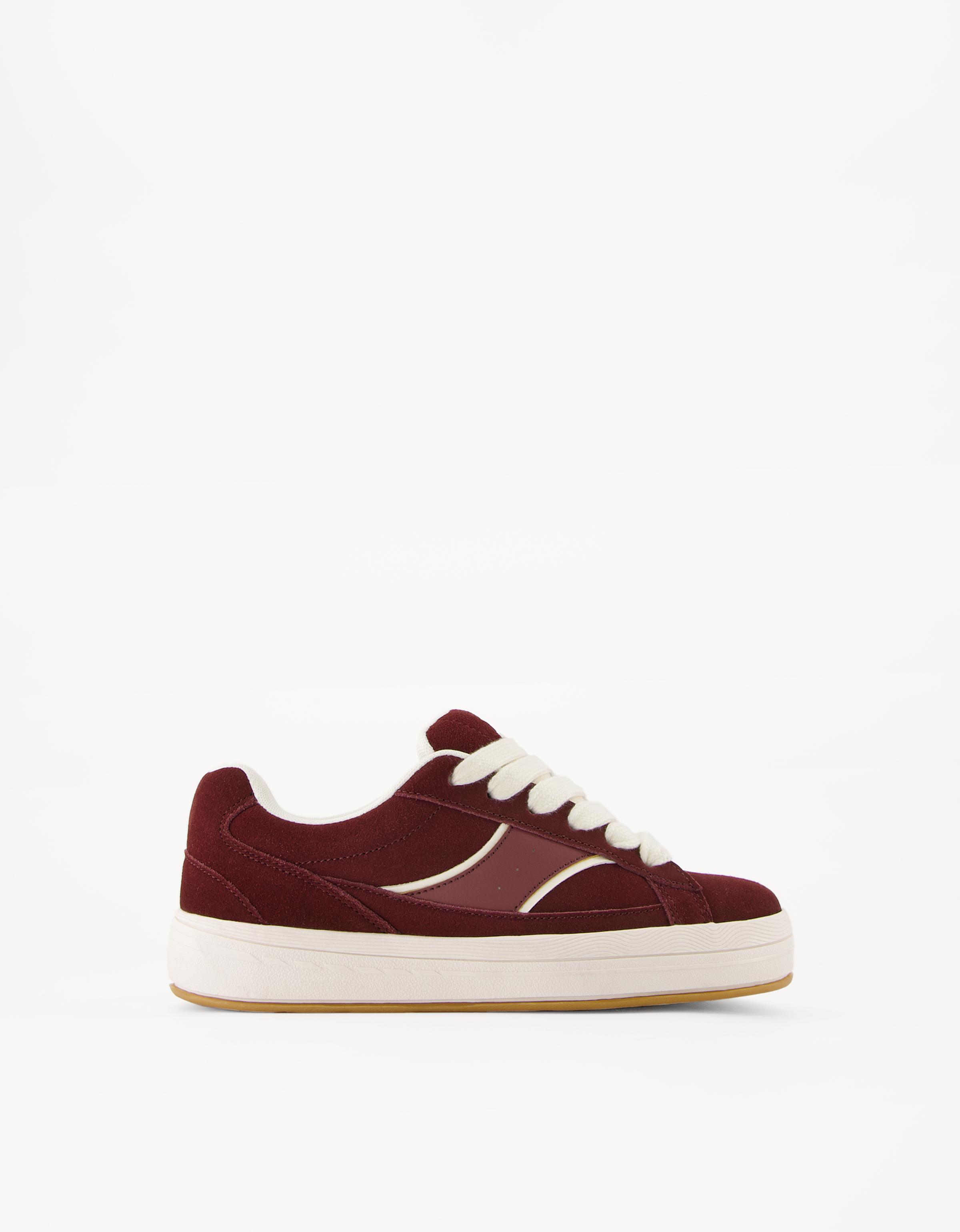 Bershka Skate-Sneaker Aus Leder Damen 42 Granatrot