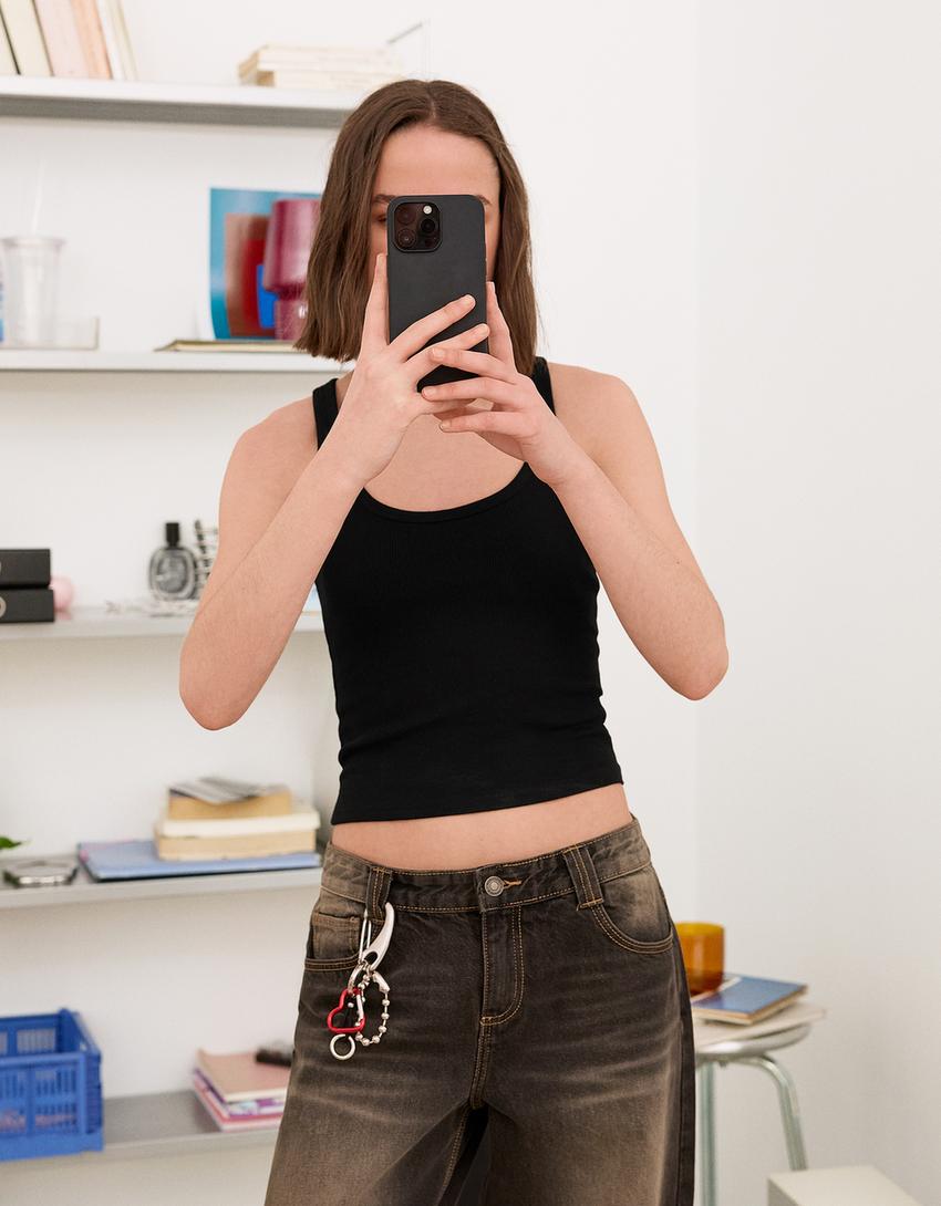 Camiseta sin mangas rib-Negro